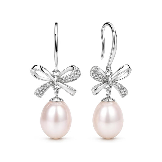 Pearl Drop Earrings for Women, Gold Plated & 925 Sterling Silver, Pink & White Dangle Earrings, Dainty Cute Elegant Bridal Wedding Gift for Her
