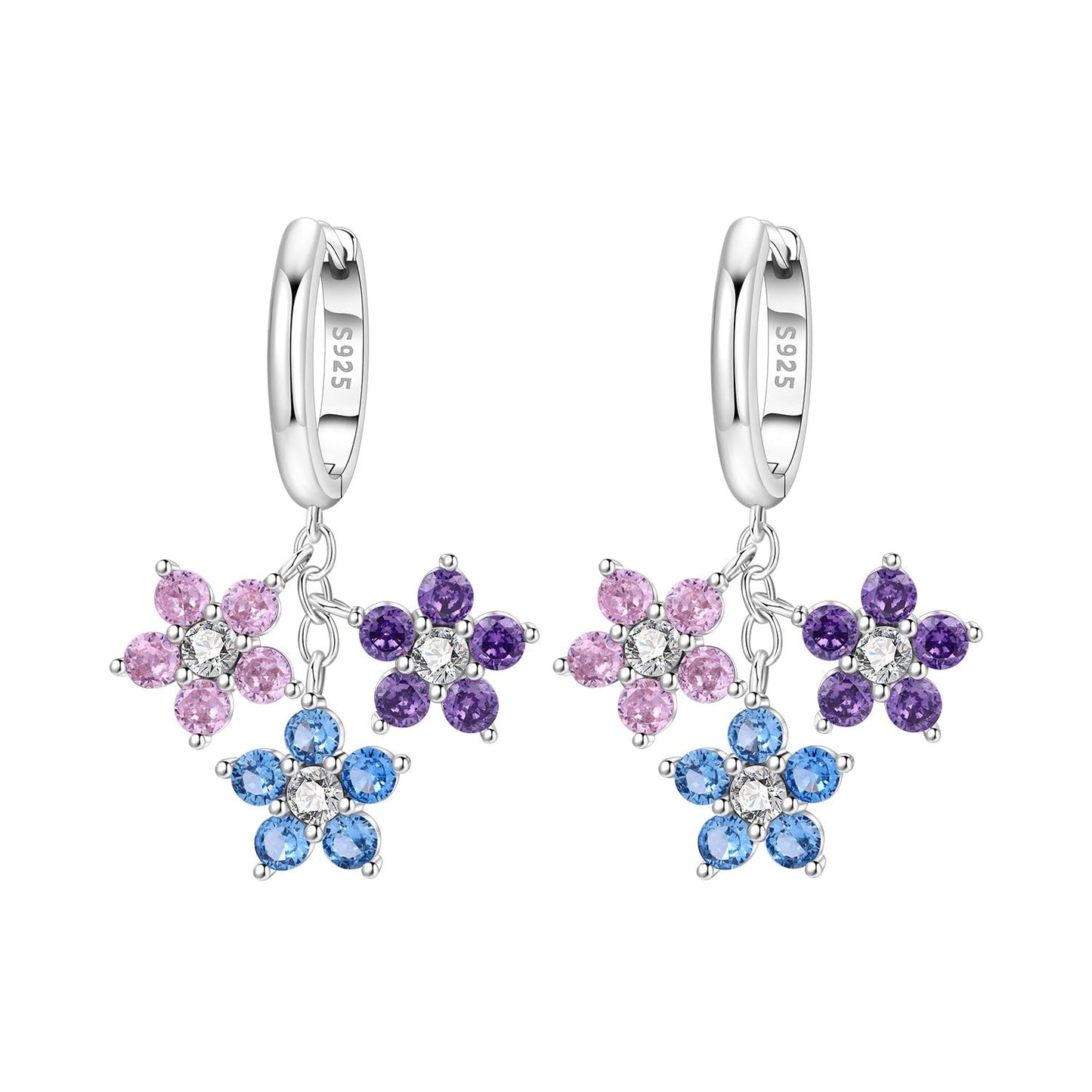 vireau 925 Sterling Silver Drop Earrings Dragonfly Flower Moon Star Dangle Earrings Hypoallergenic Sterling Silver Earrings Jewelry for Women (Flower of Romance)