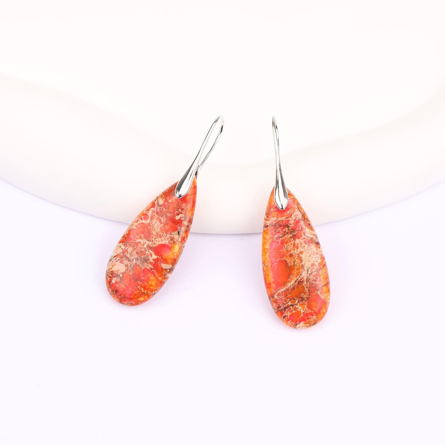 Lettarius Natural Crystal Healing Moon Stone Drop Earrings for Women Sea Sediment Rock Teardrop Birthstone Orange Quartz Dangle Silver Plated Jewelry