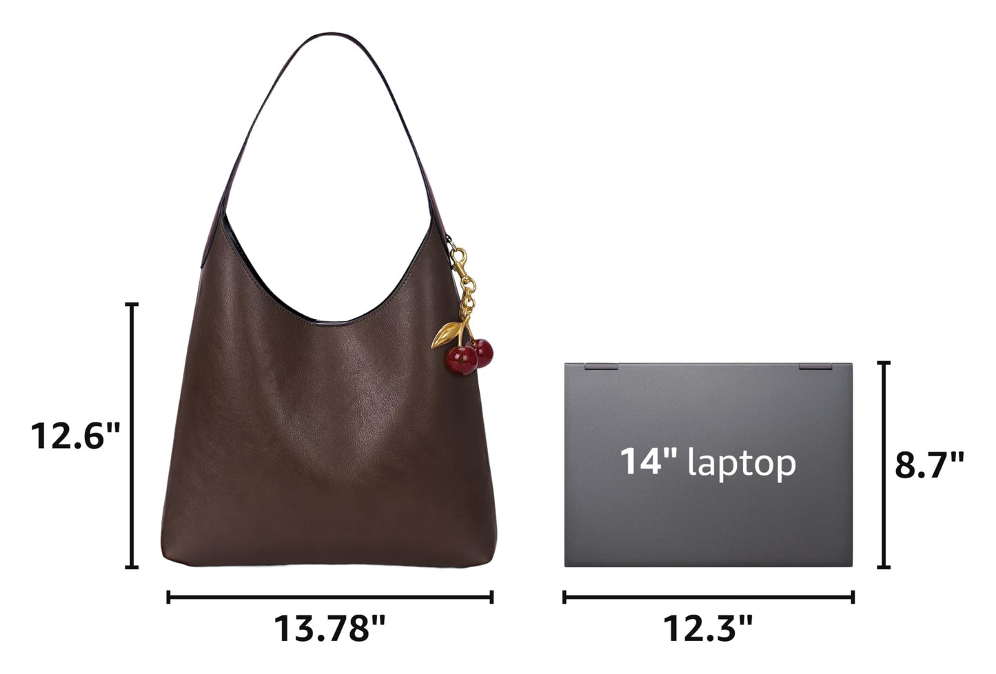 Faux Suede Hobo Bags Vegan Leather Shoulder Bag Tote for Women with Cherry Charm Slouchy Designer Handbag Purse Fall Fashion