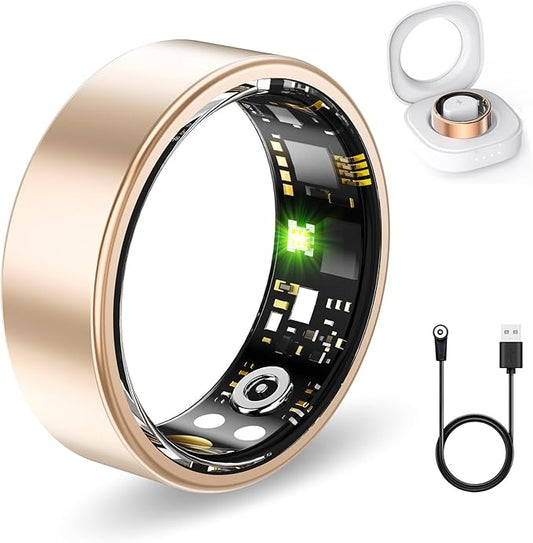 Smart Health Rings for Women Men, Fitness Tracker with Heart Rate, Blood Oxygen, HRV, Sleep Tracker, Step Tracker, No Subscription Fee, IP68 Waterproof Smart Ring for iphone & Android (Gold 13#)