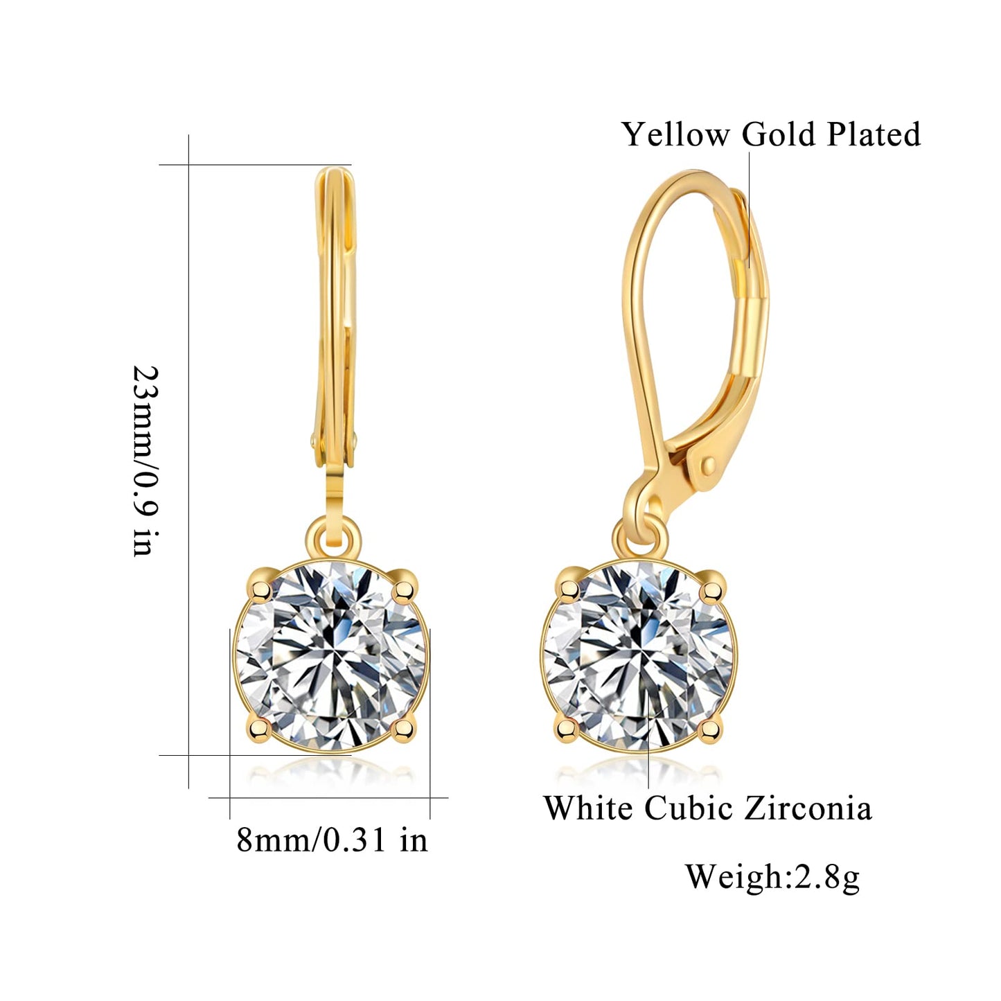 CiNily Dangle Earrings for Women Ladies Pendant Earrings 14K Yellow Gold Plated Drop Earring CZ White Cubic Zirconia Leverback Dangle Earrings for Sensitive Ears Hypoallergenic Fashion Jewelry