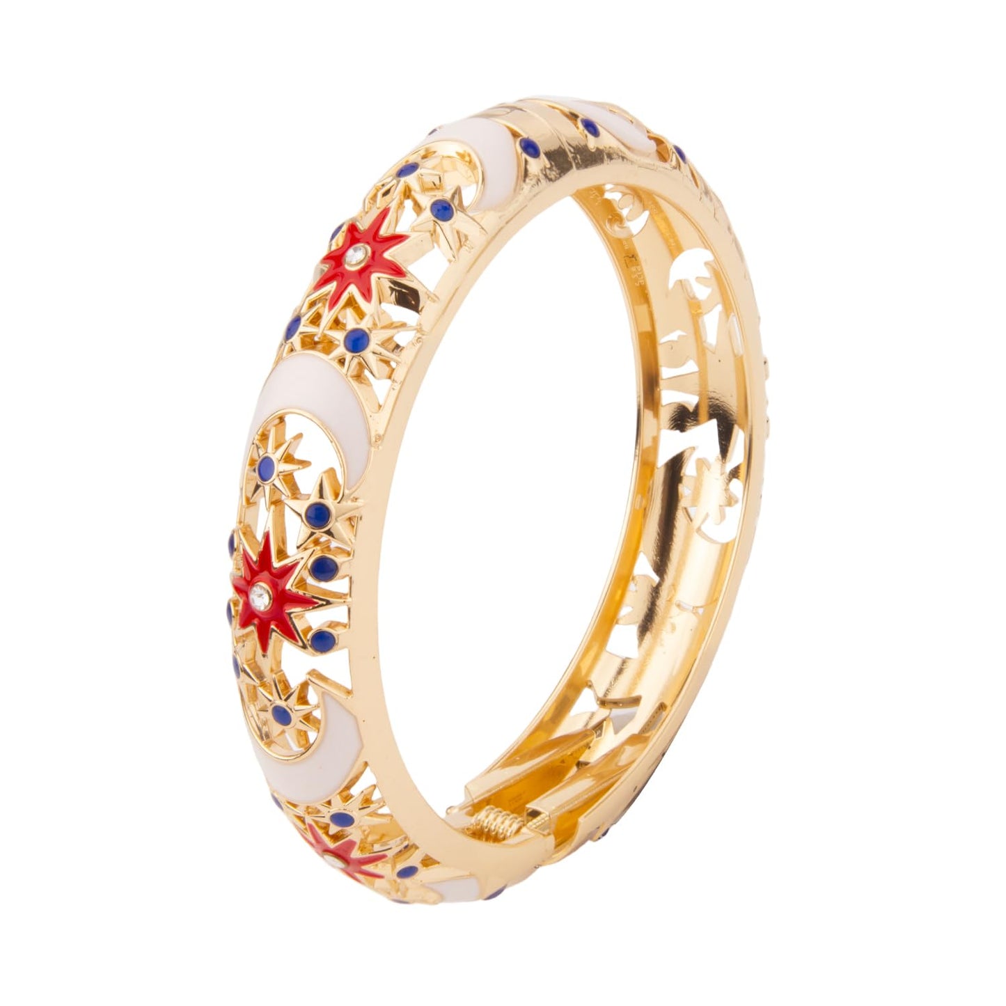 UJOY Colorful Cloisonne Bracelet Jewelry Enamel Moon Star Handcraft Gold Spring Hinge Birthday Vacation Party Gifts Womens Bangles 247146 White