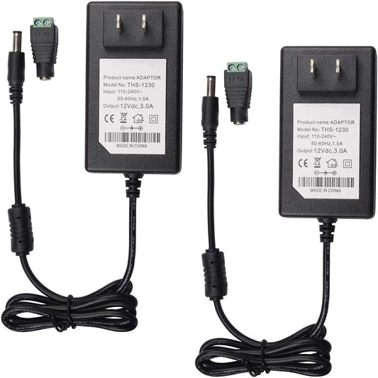 Quentacy 12V 3A 110V 240V 12V 36W 5.5x2.1mm 2Pack Power Supply Adapter AC/DC Converter to Transformer DC Female Barrel
