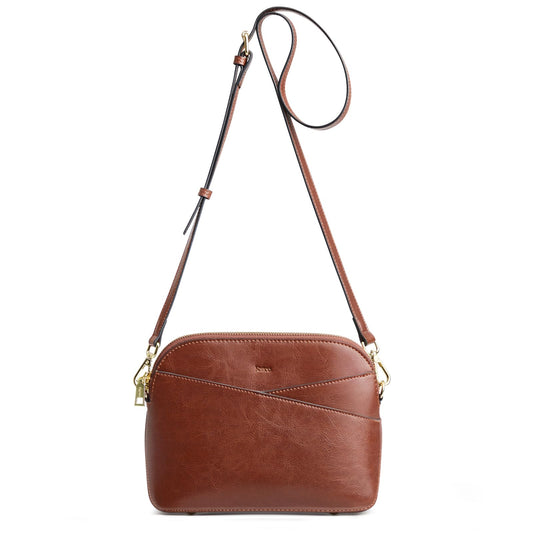 Kattee Small Leather Crossbody Bags for Women, Trendy Purses Handbags Shoulder Bag, Genuine Leather Cross Body Bag for Woman, Dark Brown