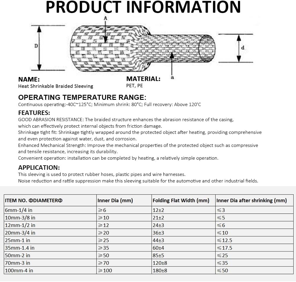 ROCKDIG 4 3 inch 2:1 FT Heat Shrinkable Braided Sleeving Heat Shrink Sleeve Abrasion Protection Flexibility Wiring
