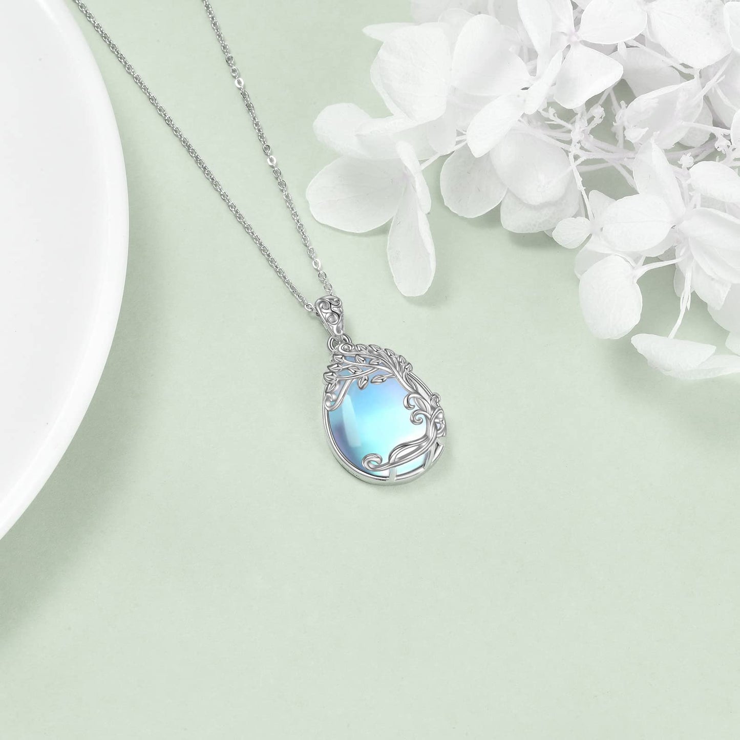 YAFEINI Moonstone Necklace Tree of Life Pendant 925 Sterling Silver Tree of Life Necklace Jewelry Gifts for Women (B-Tree of Life Moonstone Necklace)