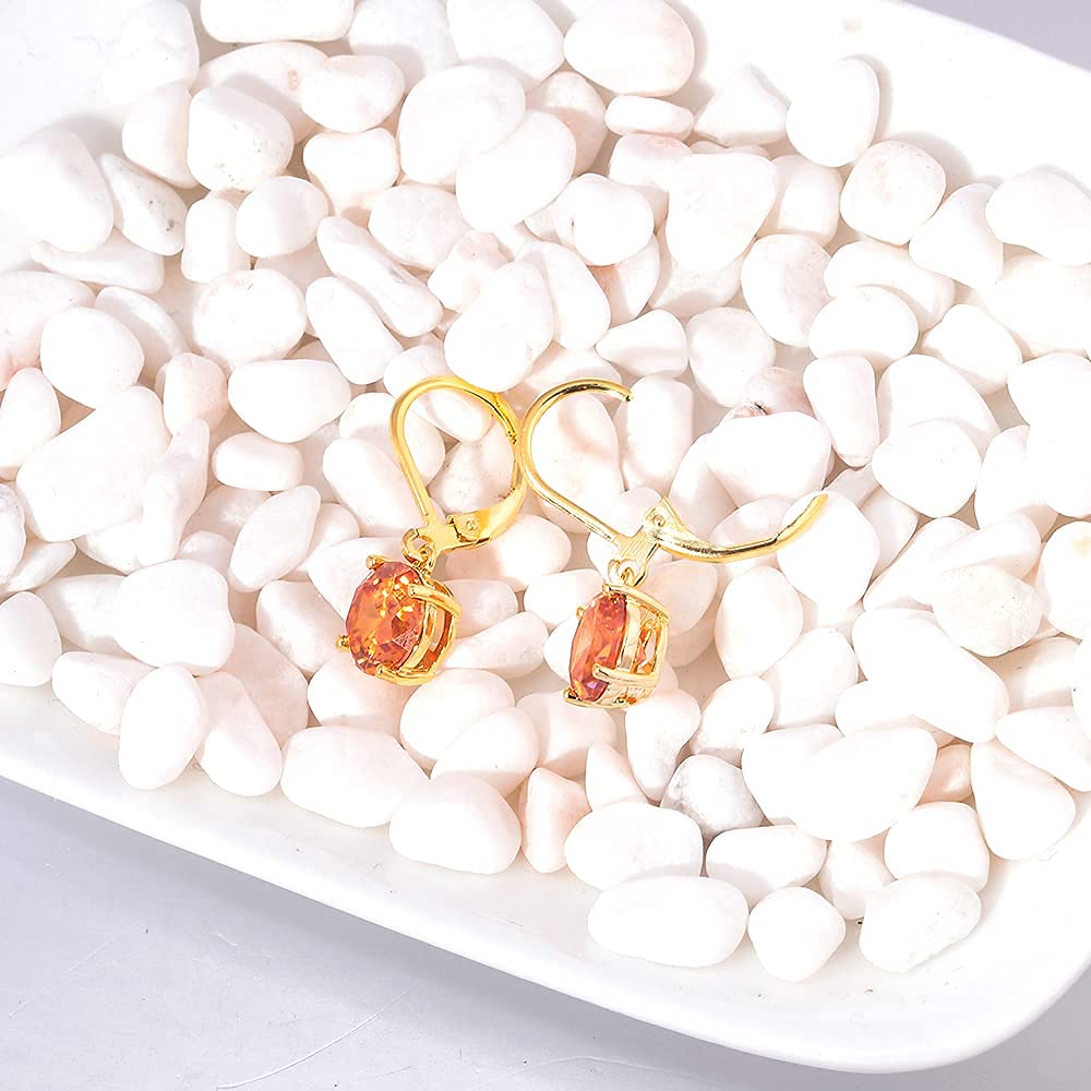 CiNily Leverback Dangle Earrings Created Yellow Crystal Drop Earrings Yellow Gold Plated Jewelry for Women 8mm