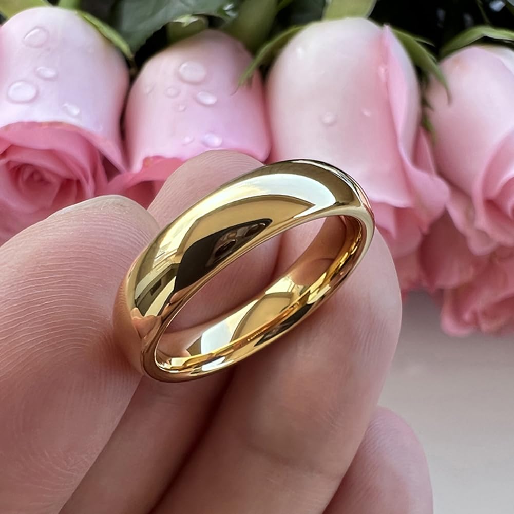 TUTISS 5mm Gold Tungsten Rings for Men Women Engagement Wedding Bands Domed Polished Comfort Fit Size 12