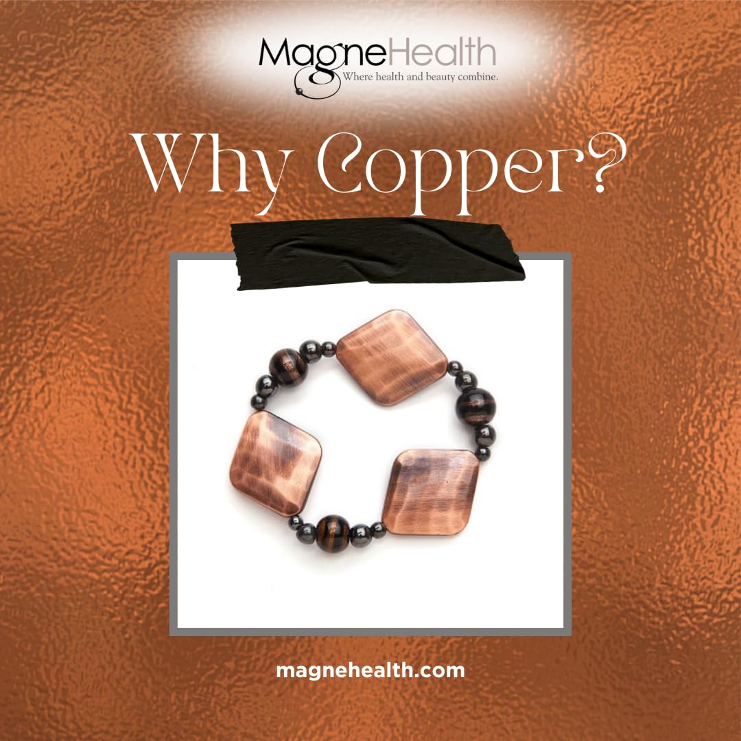 MAGNEHEALTH Black and Copper Colored Magnetic Beaded Necklace – 18"- Stylish Magnetic Necklace | Beaded Design with Copper Accents | Wellness & Fashion Accessory