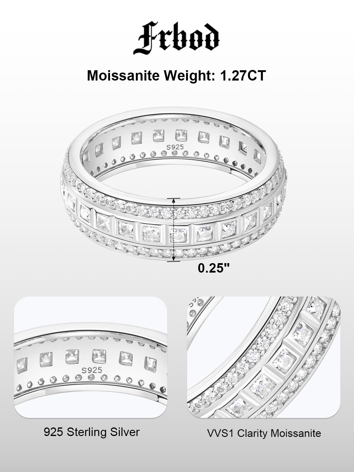 Frbod Womens Moissanite Eternity Band Bezel Diamond Wedding Ring Mens Hypoallergenic Sterling Silver Rings Size 11