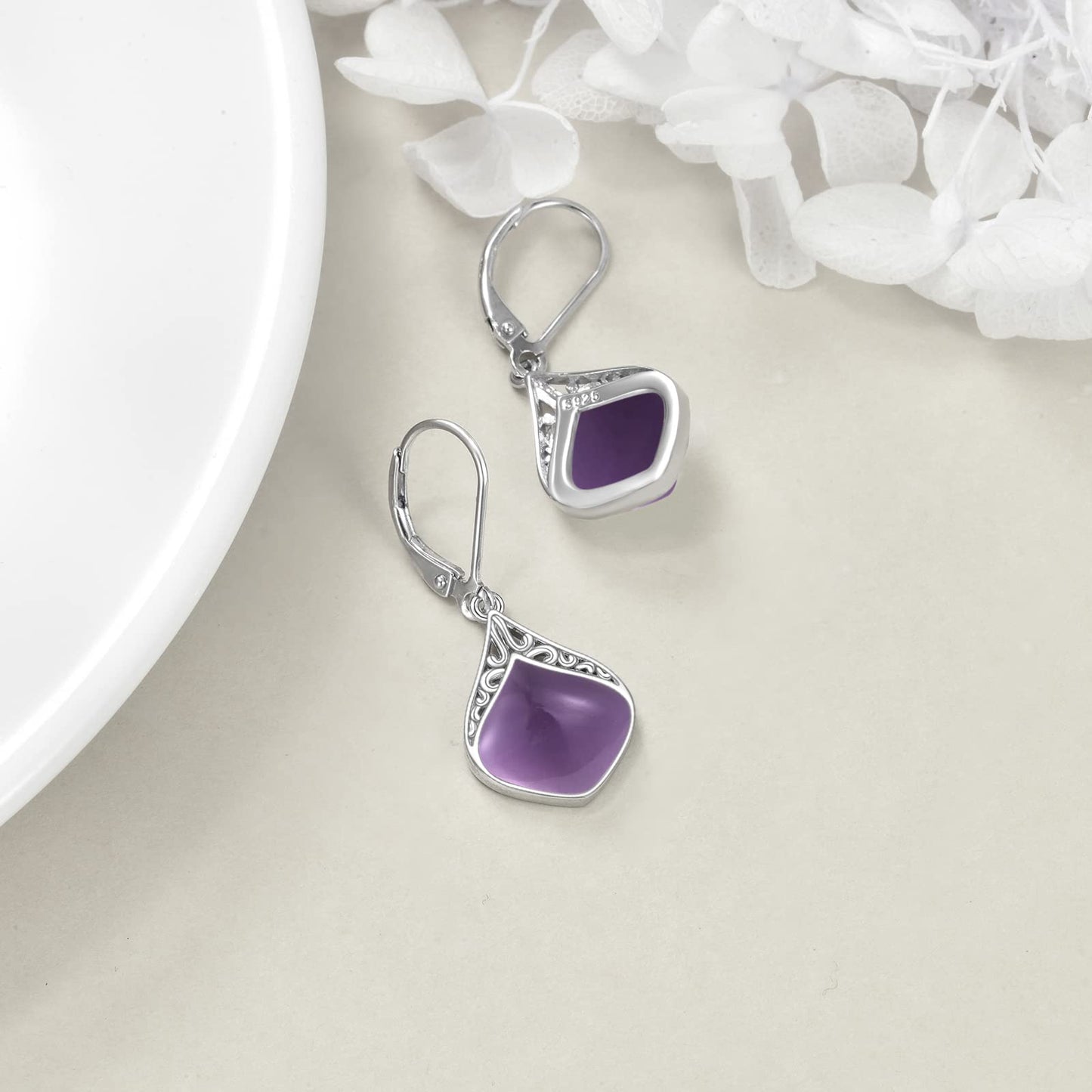Amethyst Earrings Sterling Silver Irish Celtic Filigree Teardrop Drop Earrings Jewelry Christmas Gifts for Women Mother Daughter
