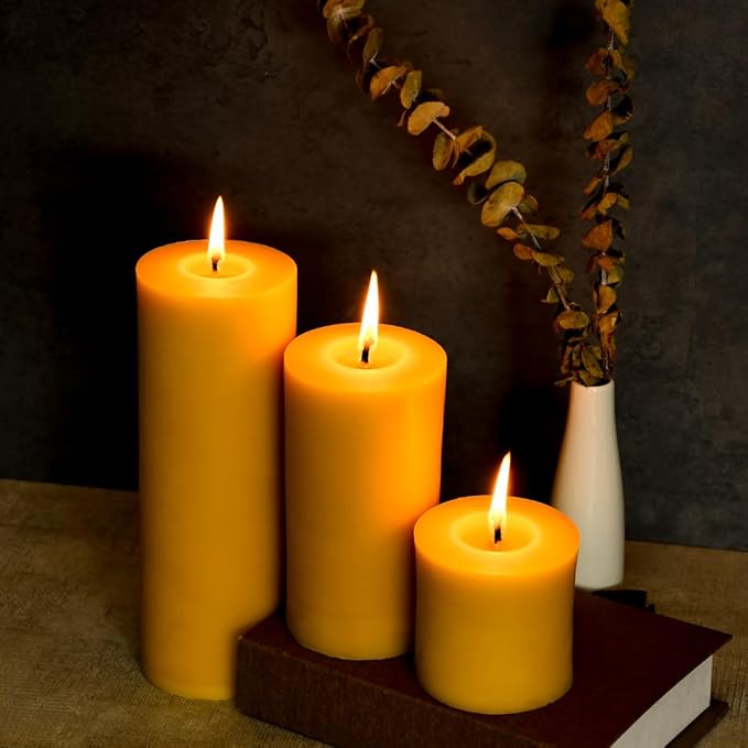 3"x 9" Large Beeswax Pillar Candle, Made of Pure Natural Beeswax, with Ultra Long Burning Time and Low Allergenicity-Raw,124H