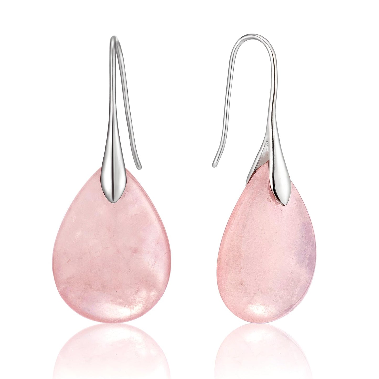 SELOVO Pink Agate Stone Fishhook Dangly Drop Earrings for Women Silver Tone