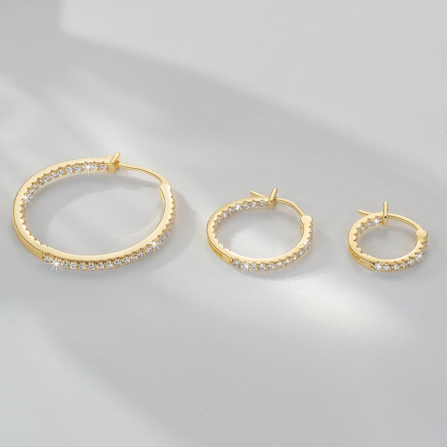 Aidomiya Gold Hoop Earrings 14K Gold Hoop Earrings for Women with Dual-sided Cubic Zirconia Hoops Earring for Women Sensitive Ears Hypoallergenic Womens earring 30MM
