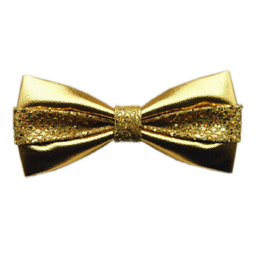 Hello Tie Men's Pure Color All PU Bow Tie With Sequins Setting Luxurious Bowtie - Golden