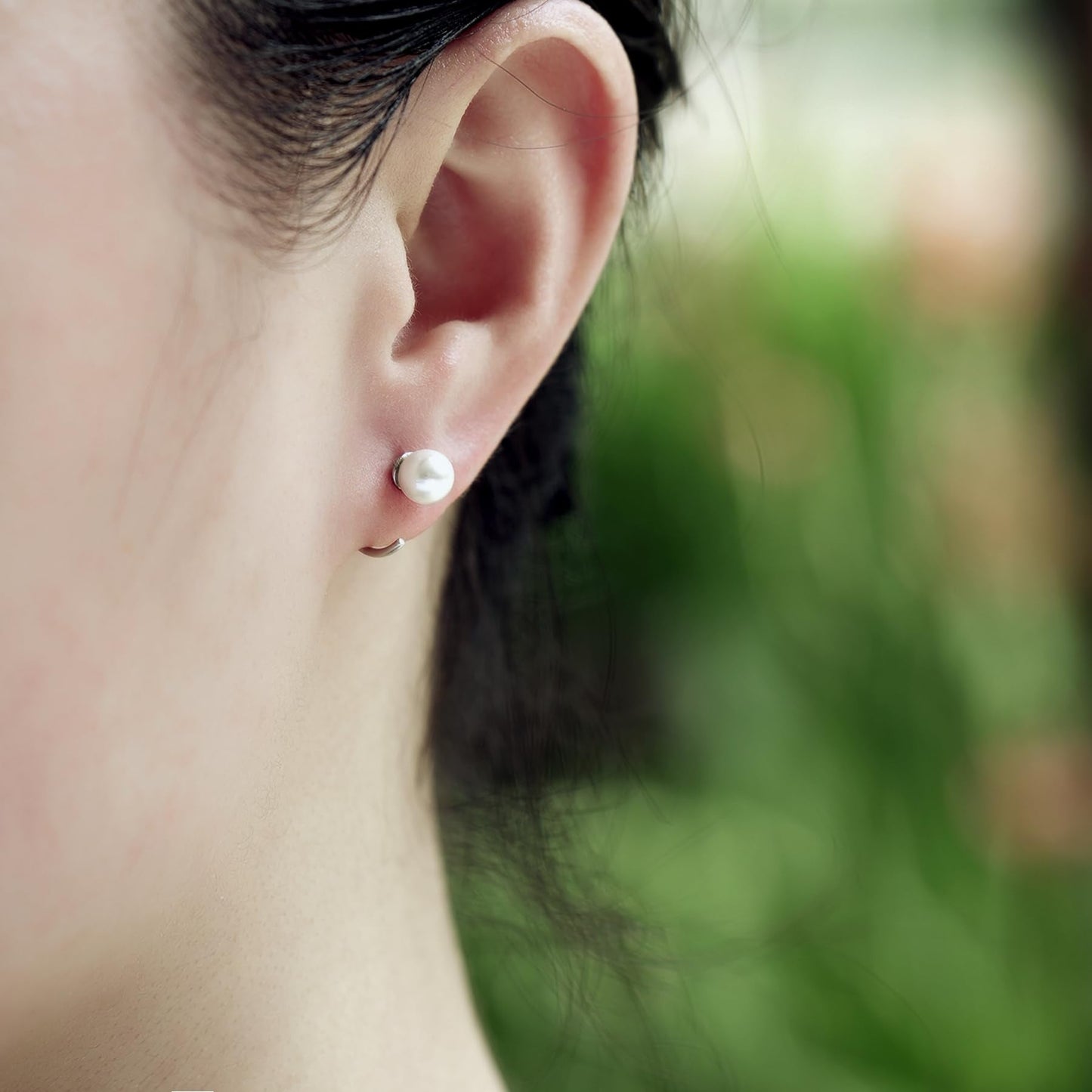 Ball Huggie Hoop Earrings 925 Sterling Silver White Simulated Shell Pearl Half Hoop Earring Little Ball Huggie Earring Hug Hoop Earring Huggy Earring for Women