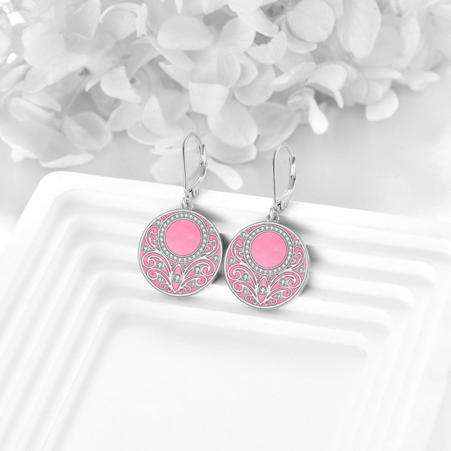 Hot Pink Earrings Sterling Silver Filigree Irish Celtic Pink Drop Earrings Jewelry Gifts For Women