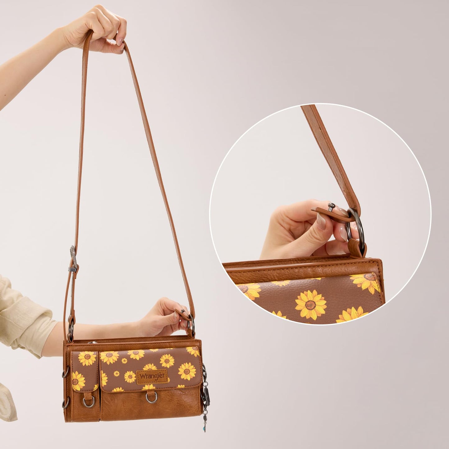Wrangler Small Shoulder Bag Y2K Purse Cute Western Purses for Women Mini Handbags with Detachable Charms, Sunflower WG-HB-300-523-3-BR
