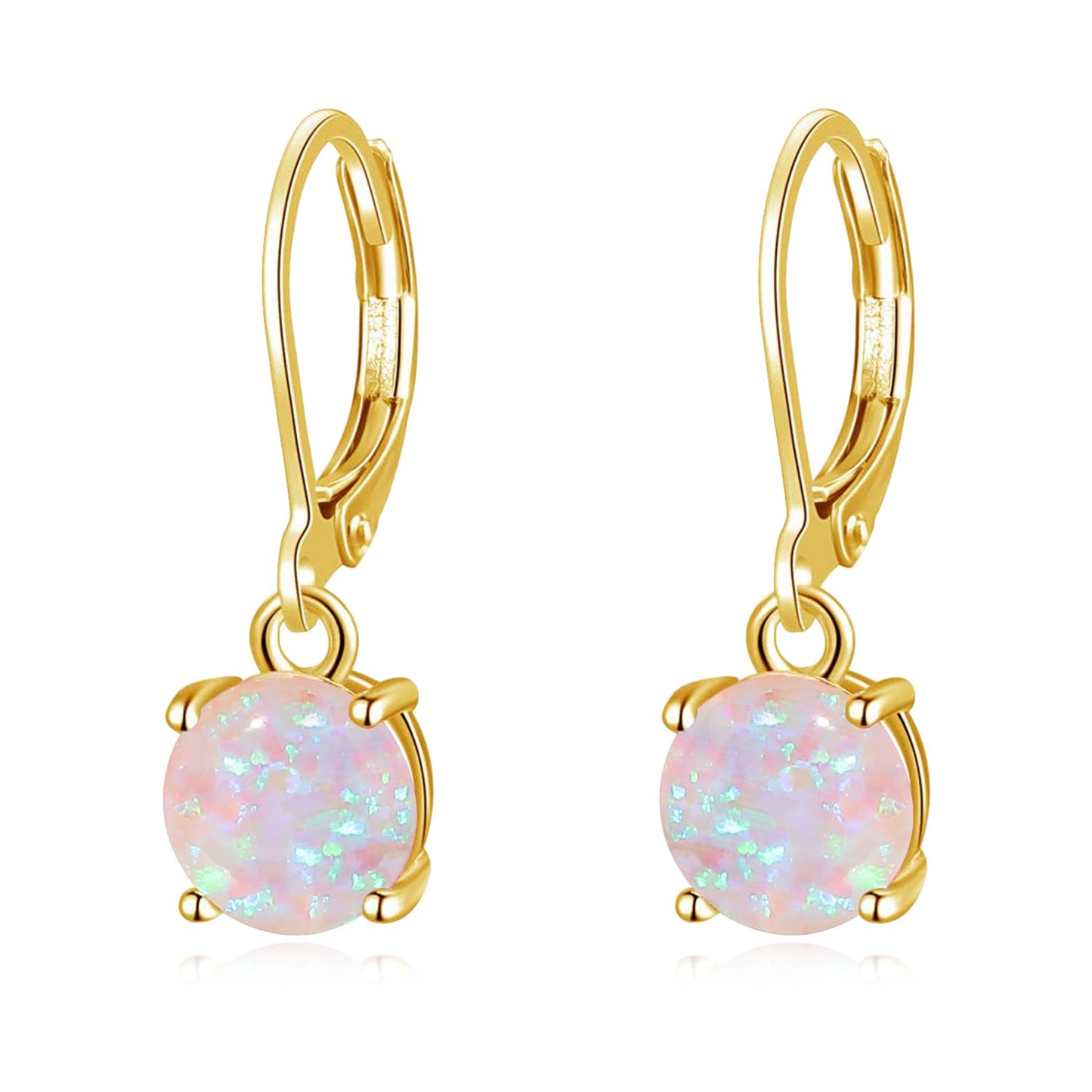 CiNily Round-Cut Opal Dangle Earrings for Women Hypoallergenic Pink Purple Fire Opal Rhodium Plated Leverback Gemstone Drop Earrings Jewelry Gift for St Patrick's Day Easter Mother's Day Graduation