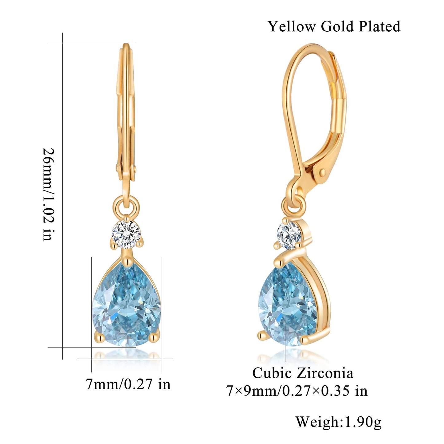 CiNily Leverback Dangle Earrings for Women 14K Gold Plated Drop Earrings Blue Cubic Zircon Fashion Teardrop Hoop Earrings Hypoallergenic Mothers Day Jewelry