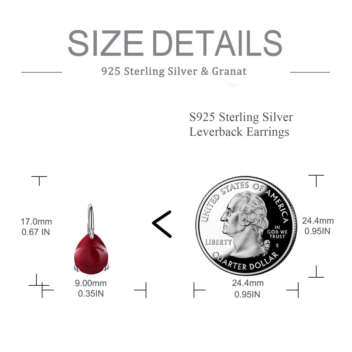 SHEAISRS Teardrop Garnet Leverback Earrings for Women 925 Sterling Silver Garnet Earrings