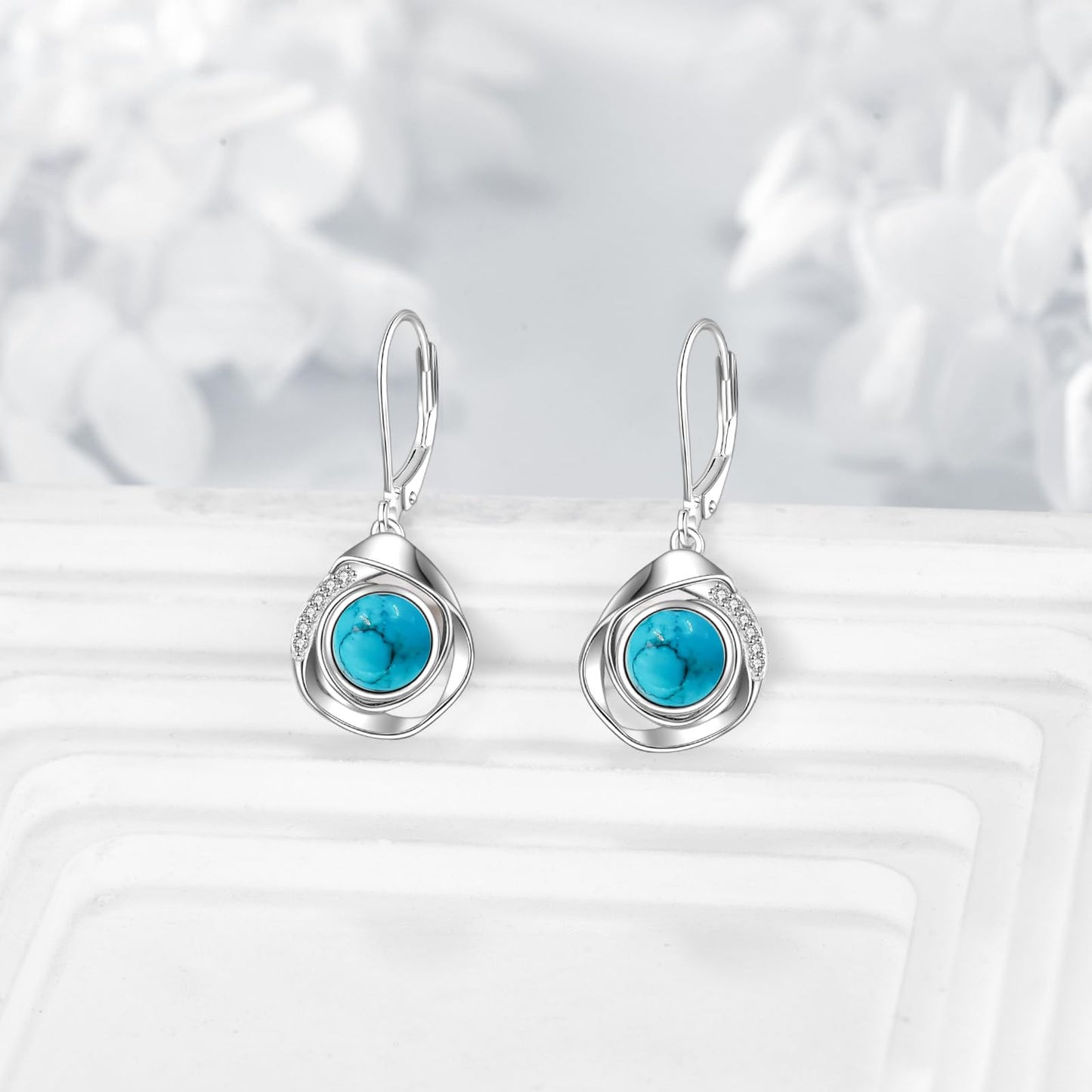 925 Sterling Silver Turquoise Leverback Earrings Dangle Drop Jewelry Gifts for Women (Turquoise)