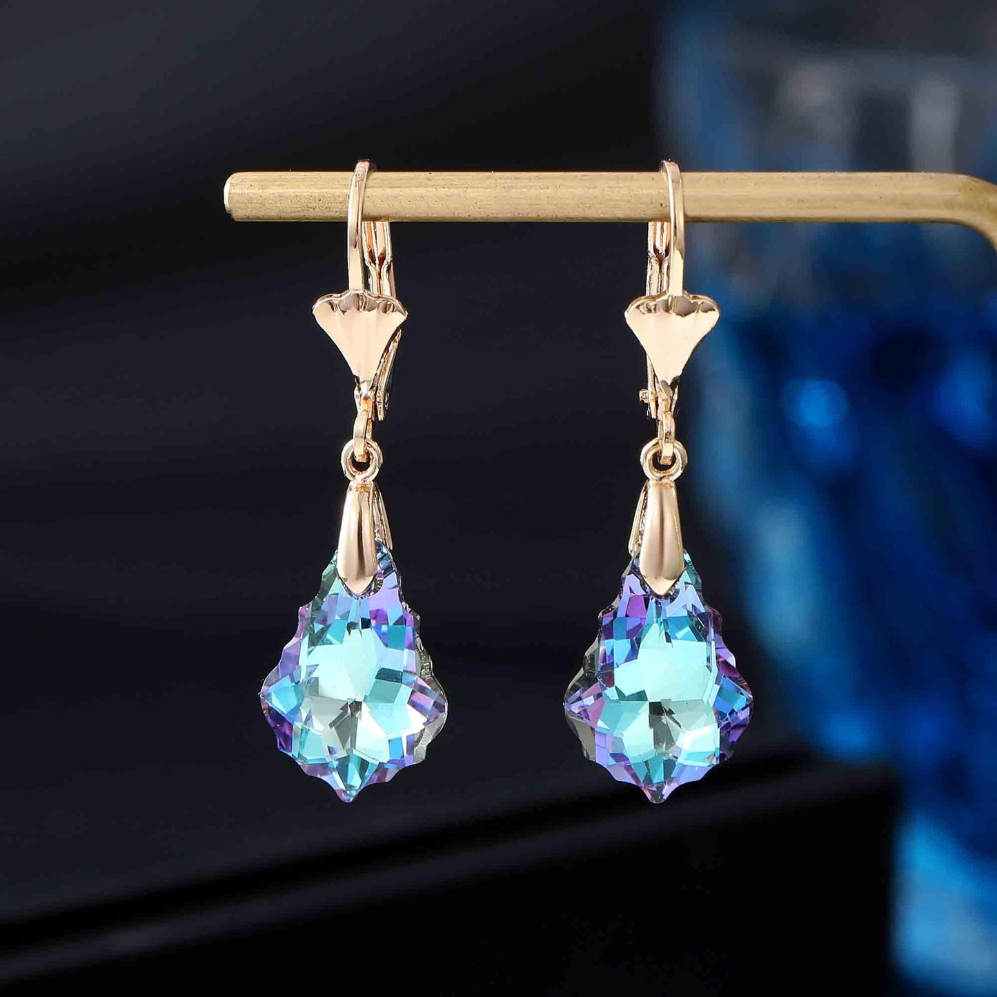 Austrian Crystal Baroque Drop Leverback Earrings for Women Fashion 14K Gold Plated Hypoallergenic Jewelry (Vitrail Light)