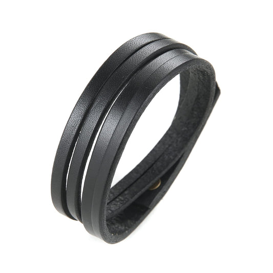 HZMAN 8.0 Inch Mens Handmade Leather Cuff Bracelet Steampunk Style leather wrap Wristband for Women Genuine Leather Bracelet (Black)