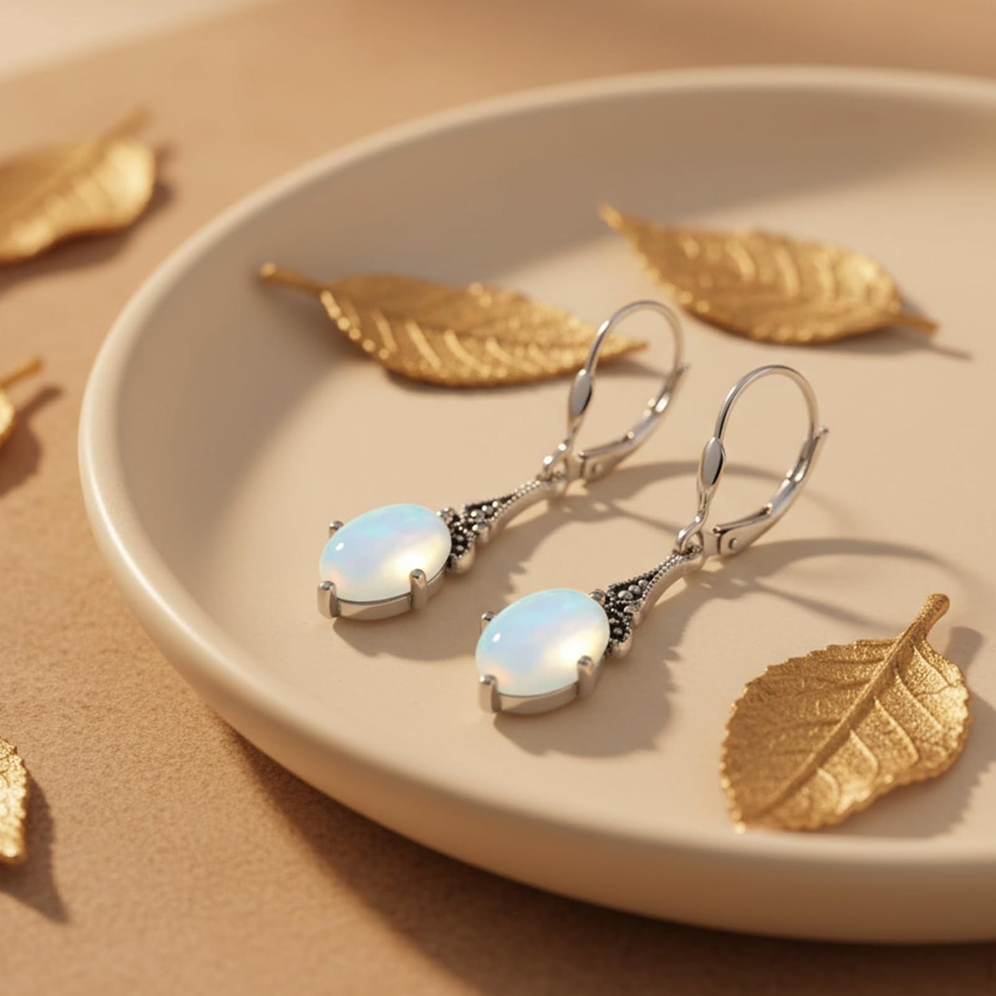 Moonstone Earrings Sterling Silver Vintage Leverback Drop Dangle Earrings with June Birthstone Earrings, Birthday Christmas Anniversary Jewelry Gifts for Women
