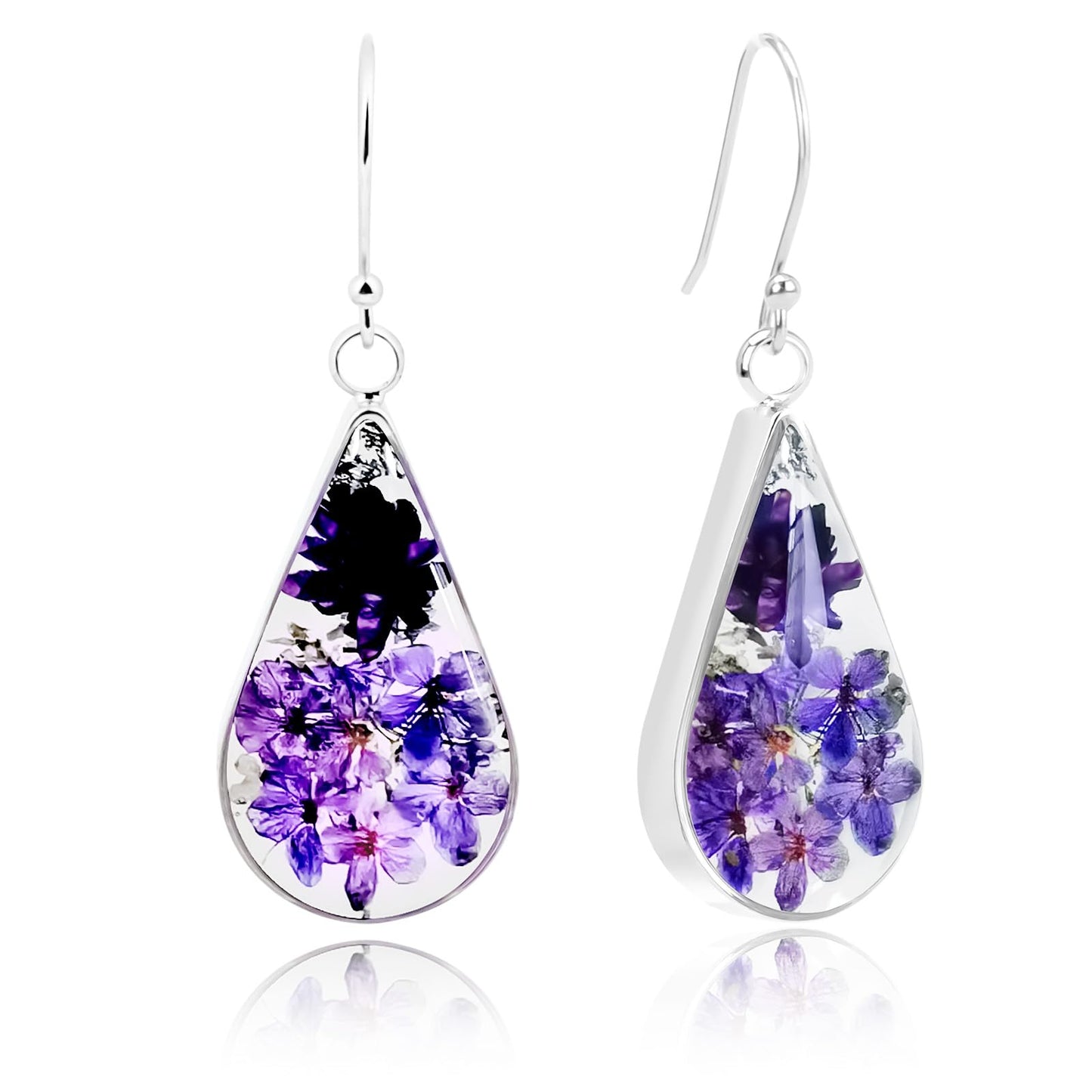 925 Sterling Silver Pressed Flower Teardrop Earrings,Hypoallergenic Women's Jewelry Gift for Mom,Handmade natural dried flower teardrop earrings Jewelry Gift for women