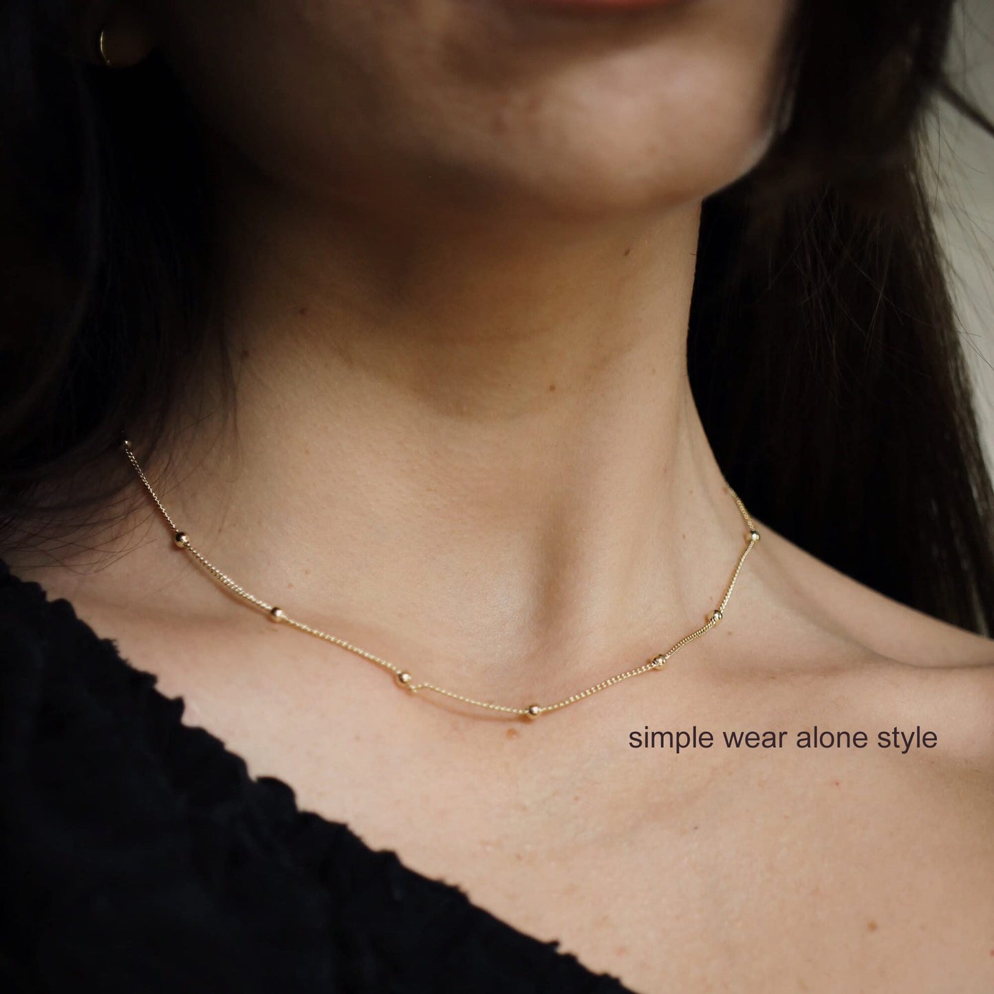 Freekiss Dainty Gold Necklace - Simple Herringbone Choker, 14k Gold Plated Beaded Snake Necklace Gift for Women