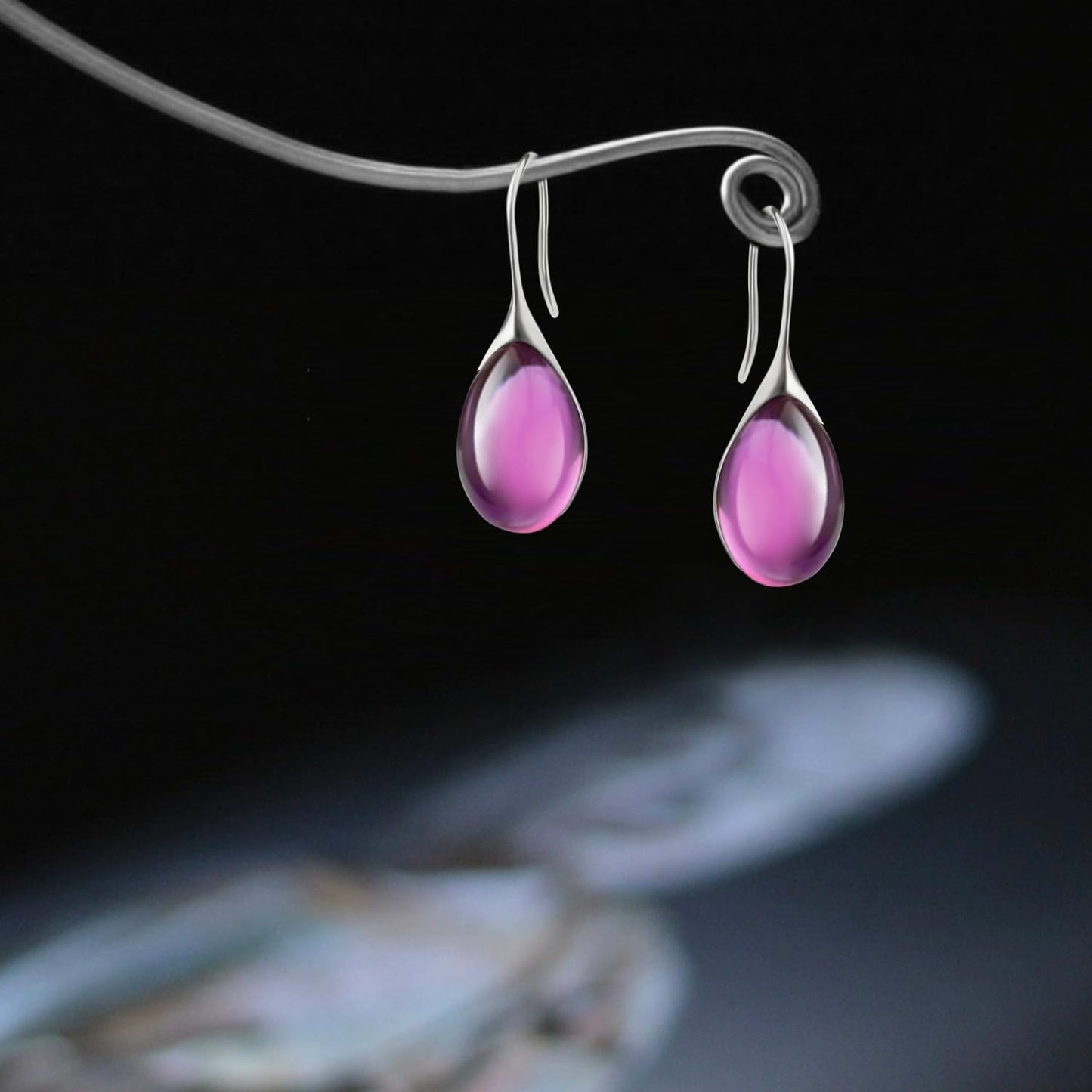 JIMARIN Lightweight Vintage Sparkly Crystal Rhinestone Teardrop Dangle Drop Earrings Bohemian14K Gold Geometry Hook Earring for Women (Silver Purple)