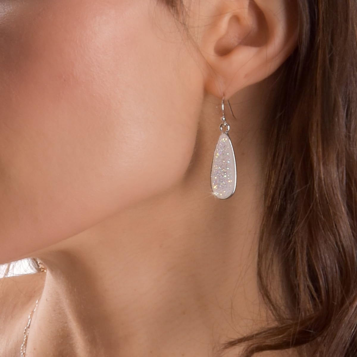 Created White Opal Earrings for Women - Tear Drop Earrings Jewelry, Sparkly Long Dangly Simulated Druzy Drop Dangles, Elegant Boho Silver Tone Dangle with Dangling Faux Opal Stone for Wedding Bride