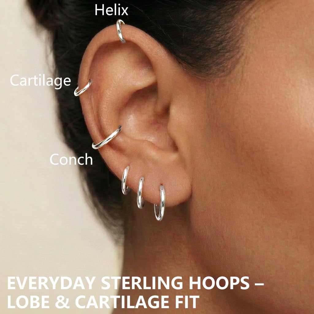 Gokeey 316L Surgical Stainless Steel Small Silver Huggie Hoop Earrings 6mm 6mm 8mm 10mm,Hypoallergenic Silver Earrings Hoop Cartilage Helix Lobes Hinged Sleeper Earrings For Men Women