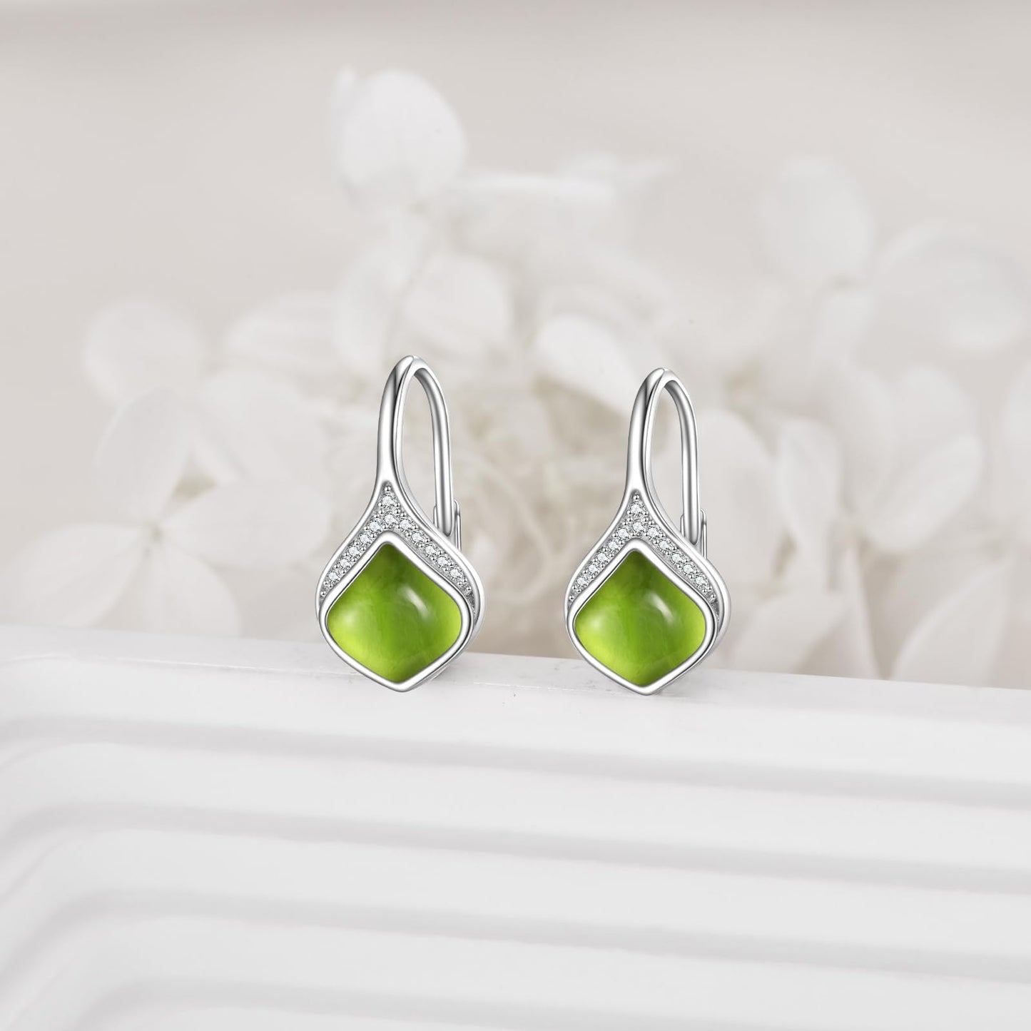 Peridot Drop Earrings Sterling Silver Green Leverback Earrings Natural Stone Peridot Dangle Earrings Jewelry Christmas Gifts for Women