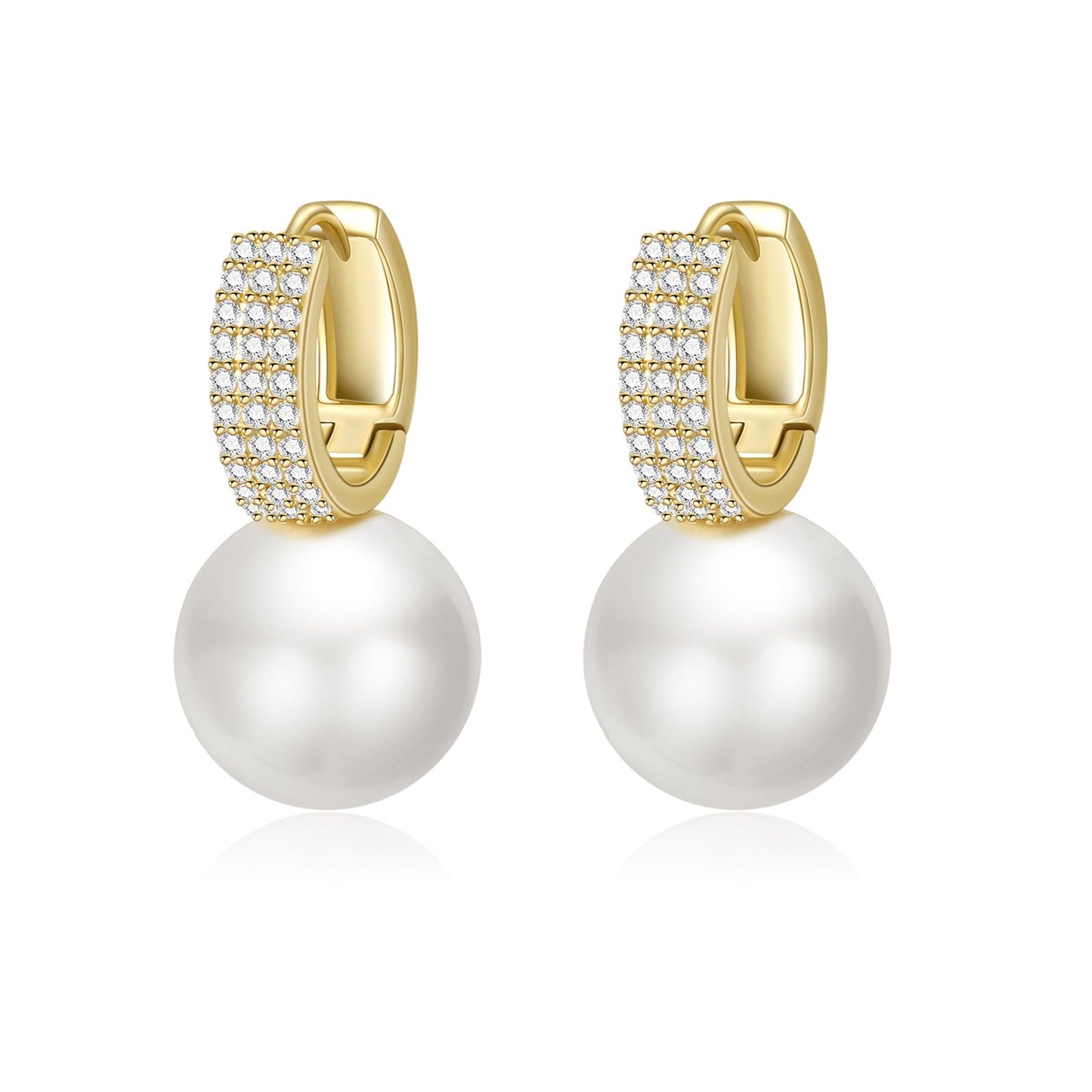 Pearl Earrings for Women 14K Gold Plated Hypoallergenic Pearl Earrings 5A Cubic Zirconia Dangle Earrings Elegant Jewelry (6-Gold)
