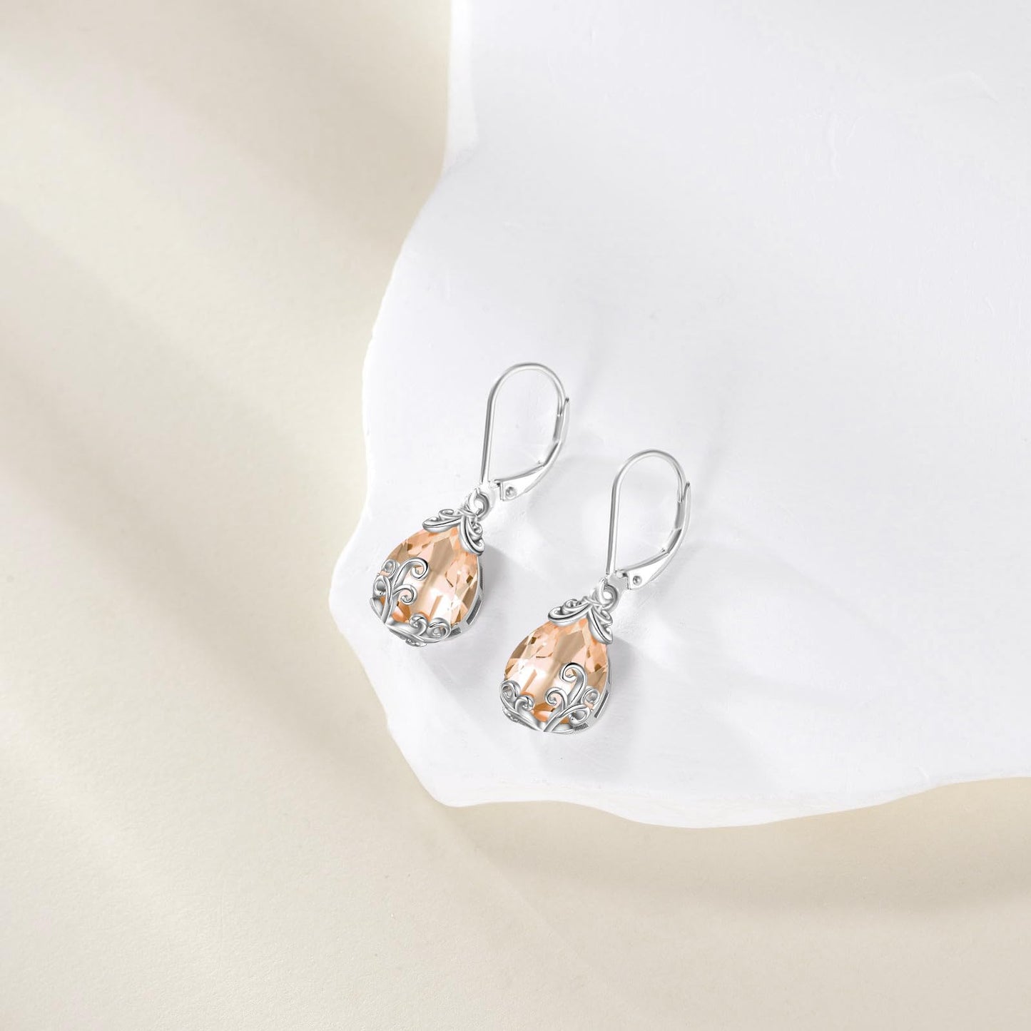 POPLYKE BirthStone Filigree Teardrop Drop Dangle Earrings Sterling Silver Citrine Leverback Earrings November Birthstone Jewelry Gifts for Women