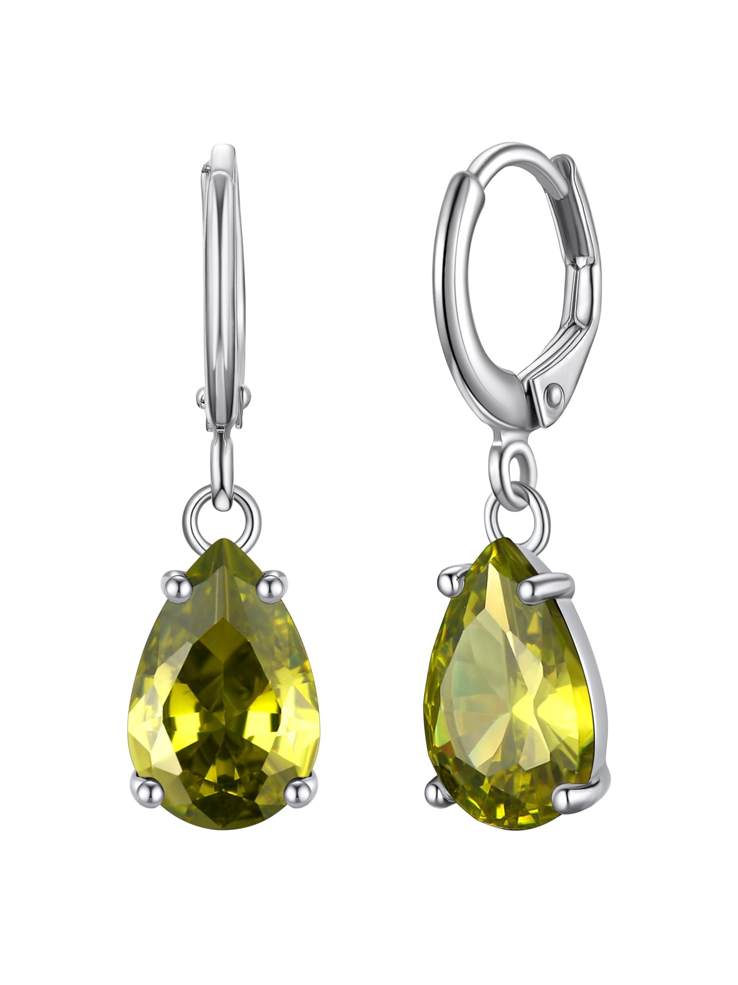 Bestyle Silver August Birthstone Drop Dangle Earrings - Created Peridot Teadrop Earrings for Women - Dainty Cute Small Silver Huggie Hoop Dangle Earrings for Birthday Wedding Party Gowns