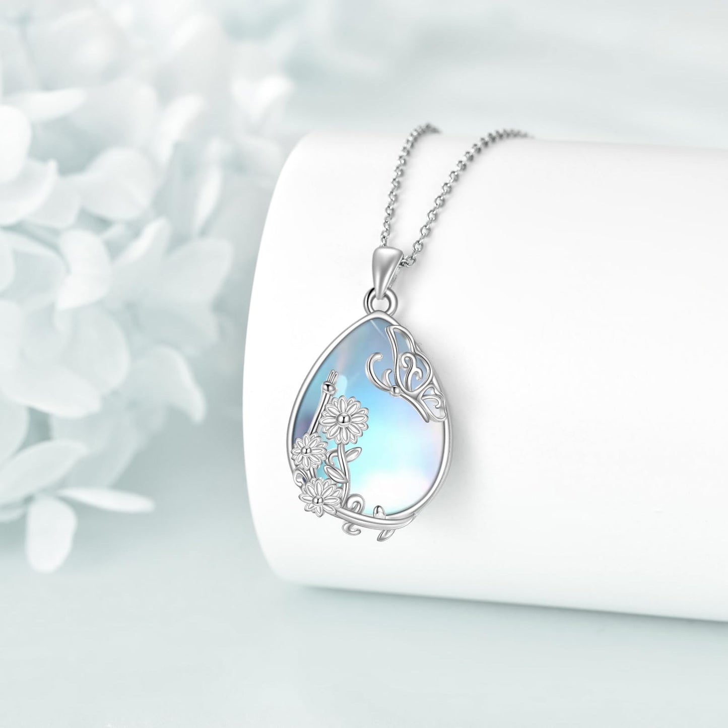 YAFEINI 925 Sterling Silver Moonstone Necklace Filigree Butterfly Pendant Necklace Jewelry for Women (Y-Butterfly Moonstone Necklace)
