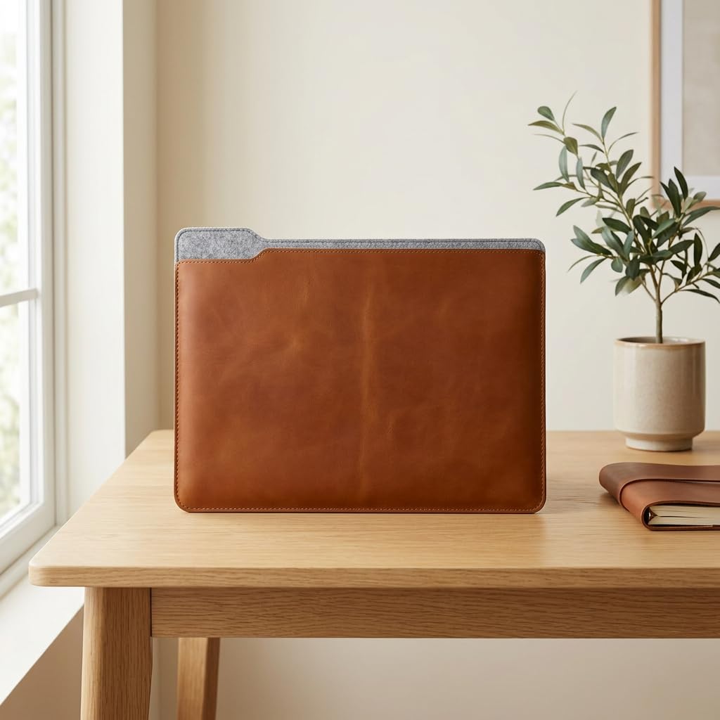 TORAKIP Genuine Leather Document Case 9" x 12" – Slim Portfolio Folder for Papers, Contracts & Files, Handmade Leather Organizer for Office & Travel, Warm Brown