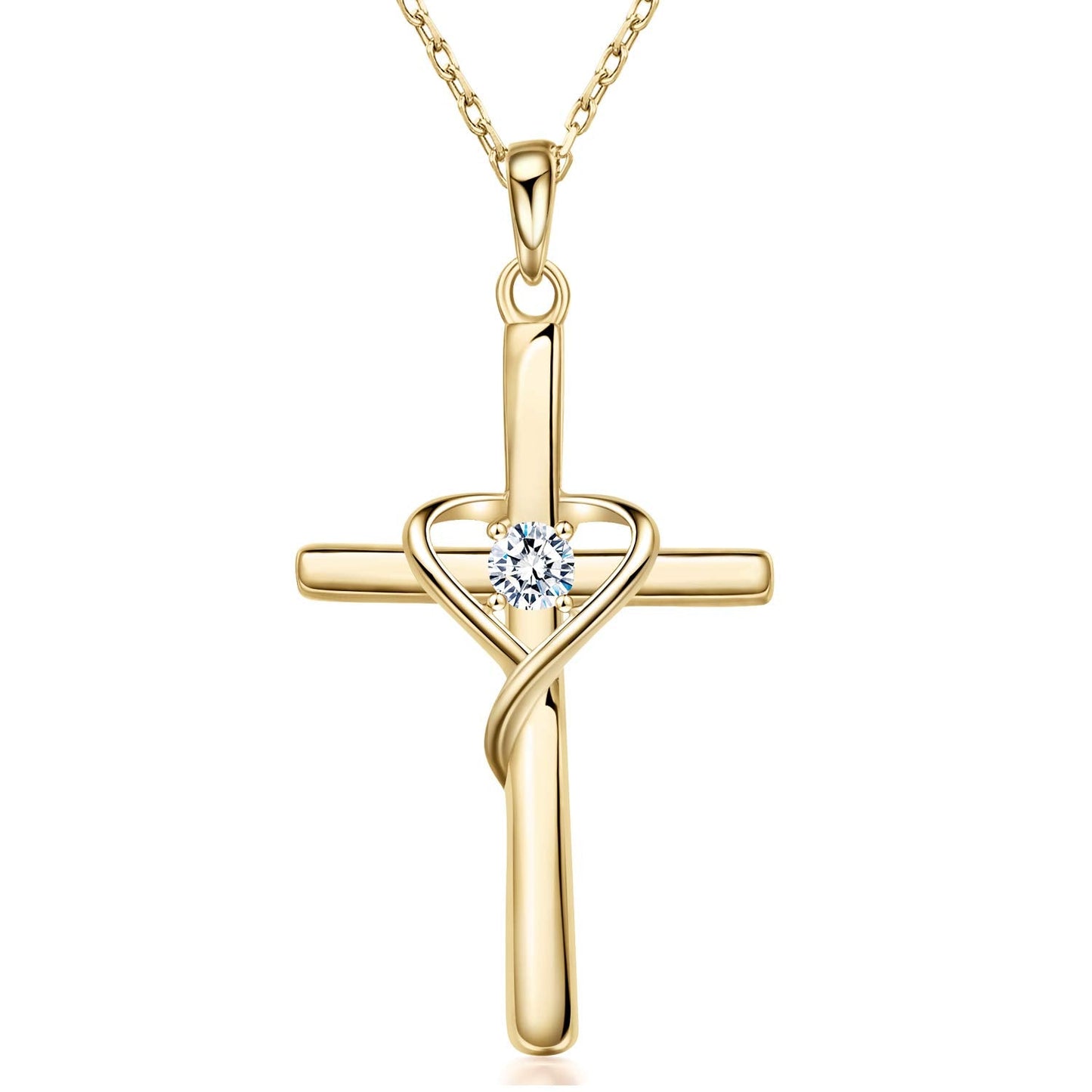 AmorAime 925 Sterling Silver Cross Necklace for Women Men 14K Gold Plated 5A CZ Birthstone Necklaces for Holiday (Z-Gold)