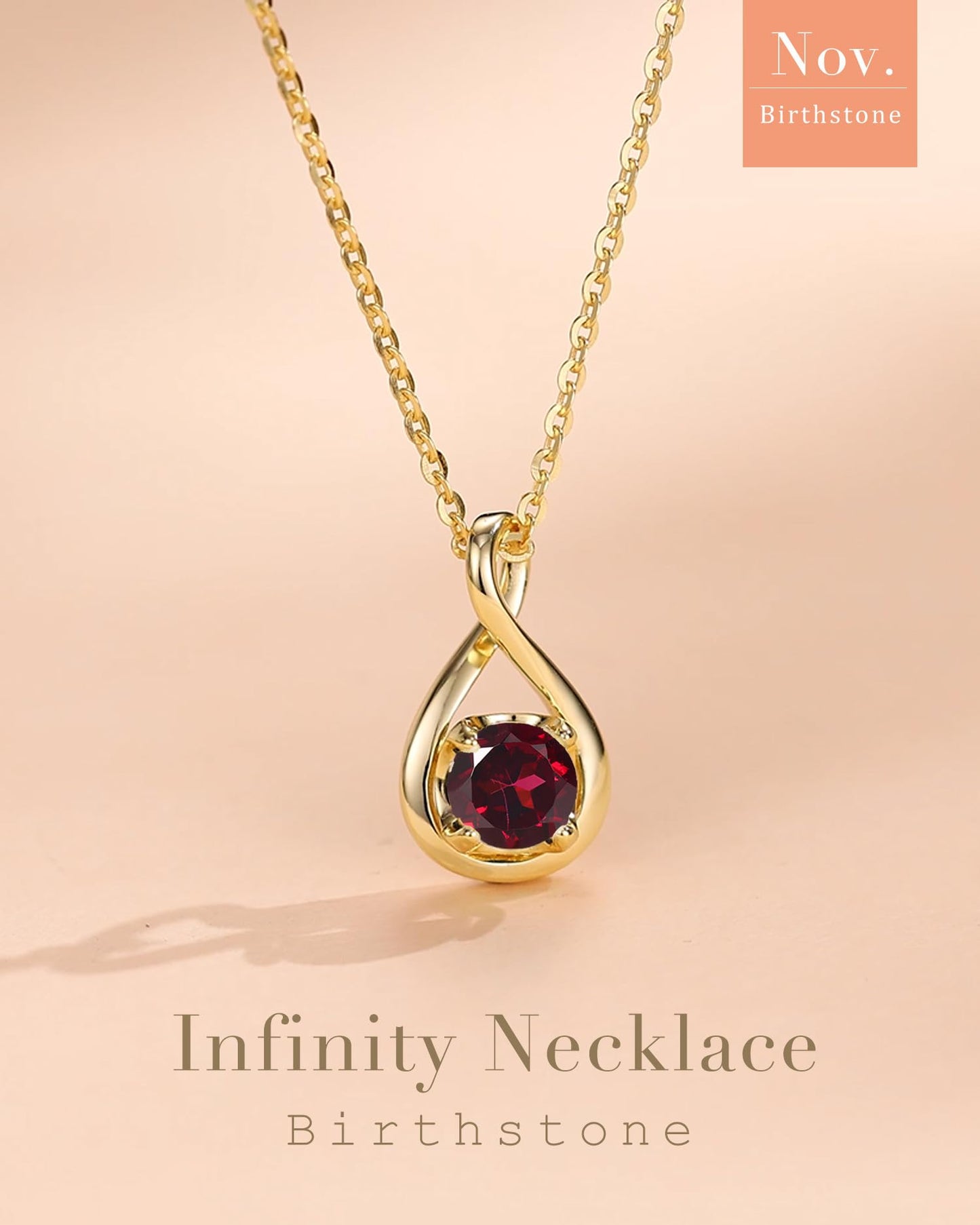 FANCIME Garnet Necklace January Birthstone for Women Yellow Gold Plated Sterling Silver Infinity Pendant Necklace Red Gemstone Fine Jewelry Birthday Graduation Mothers Day Gifts for Mom Her