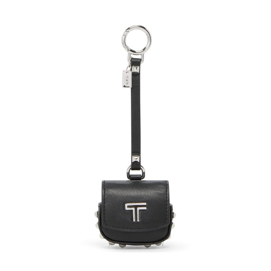 TUMI - Belden Airpods Charm - Men's and Women's Premium Leather Earbud Case - Black Studded