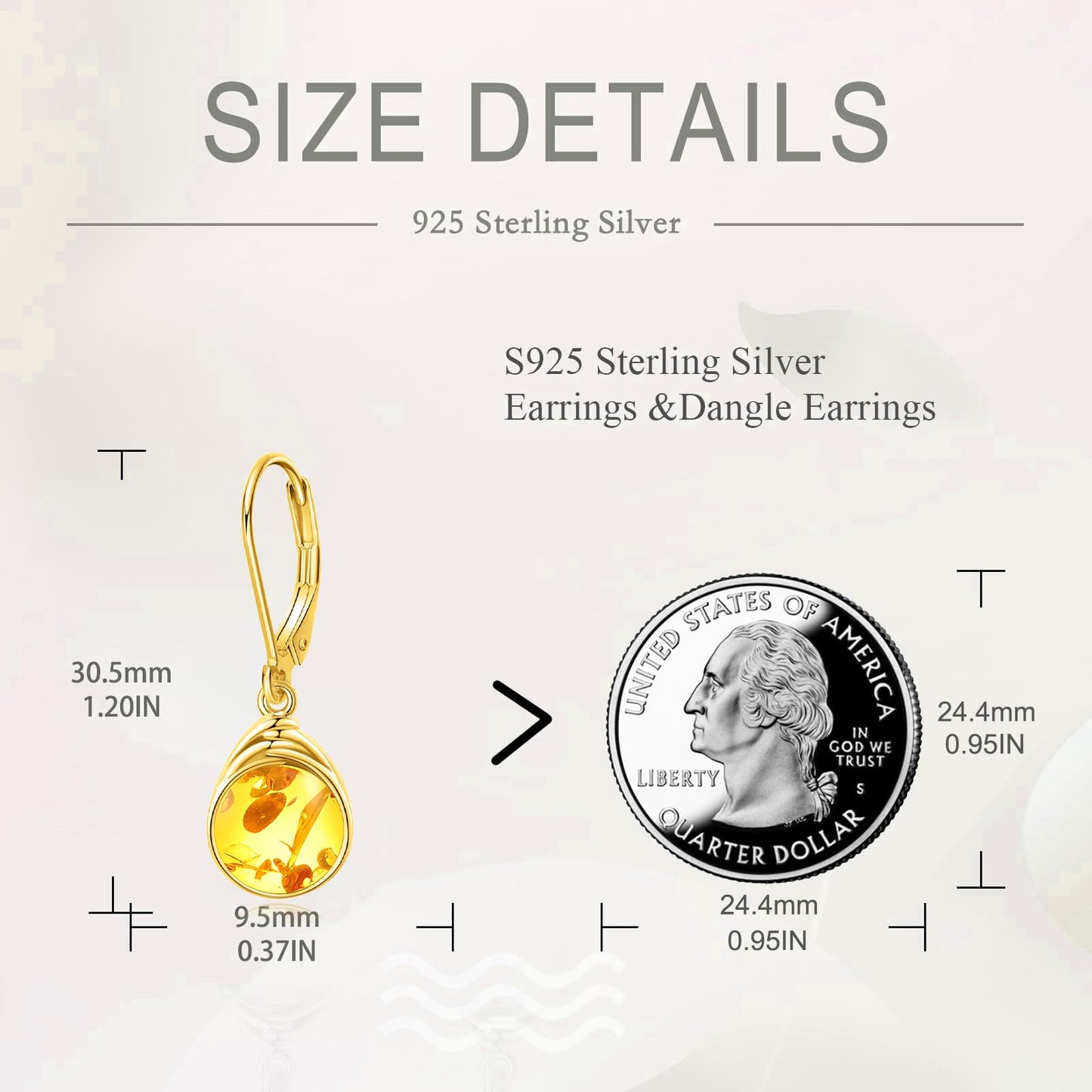 POPLYKE Amber Earrings Gold Plated Dangle for Women 925 Sterling Silver Leverback Earrings Teardrop Amber Jewelry Gifts Christmas Birthday