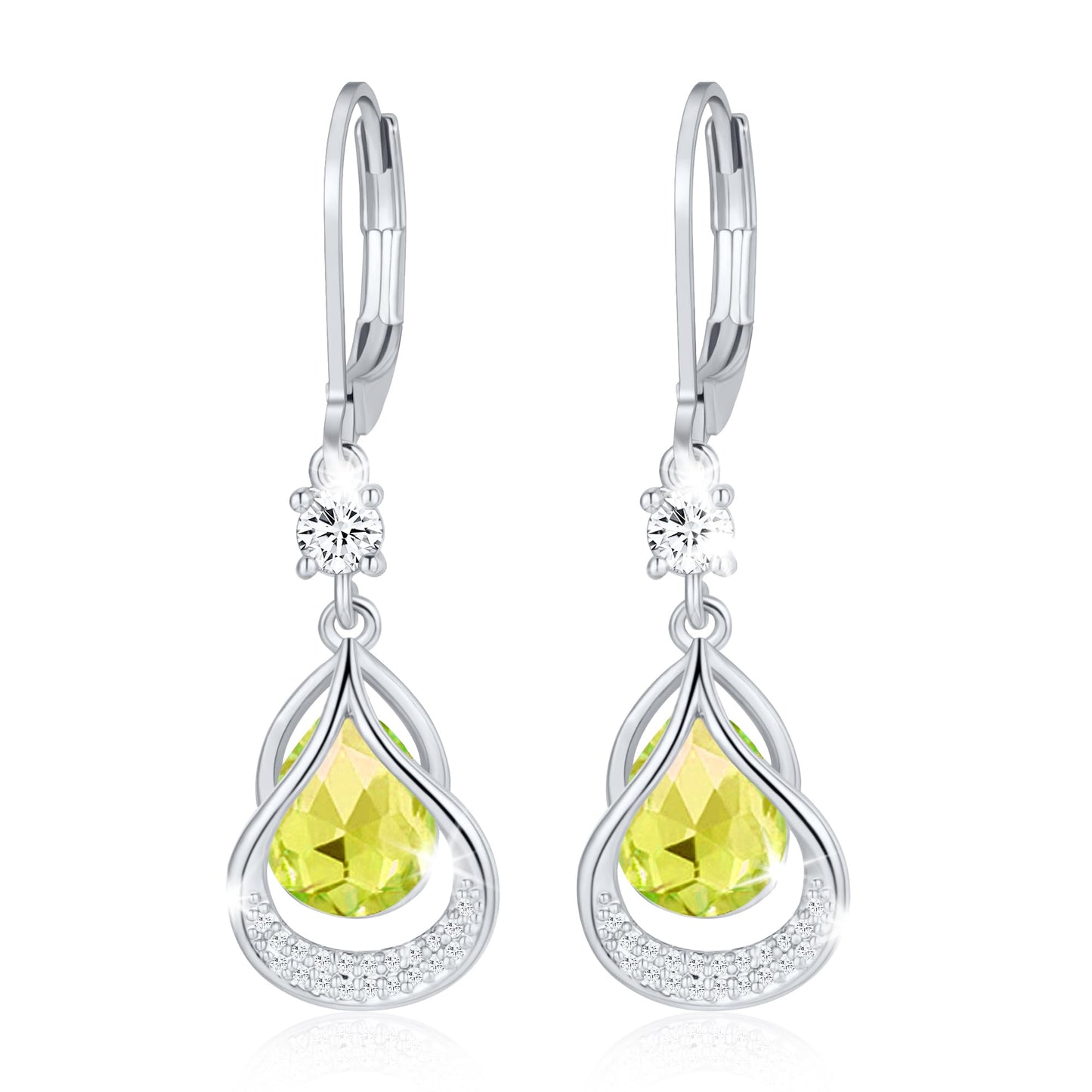Dangle Trendy Leverback Birthstone Earrings Sliver Plated Teardrop Dangle Earrings Jewelry Christmas Birthday Gifts for Women (Sliver August)