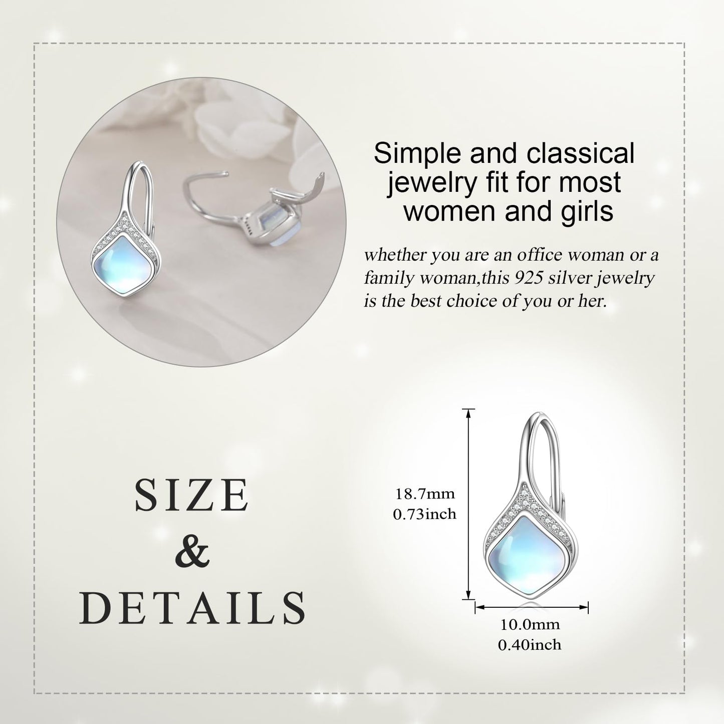 Moonstone Drop Earrings Sterling Silver Moonstone Teardrop Leverback Earrings Cubic Zirconia Dangle Jewelry Christmas Gifts For Women