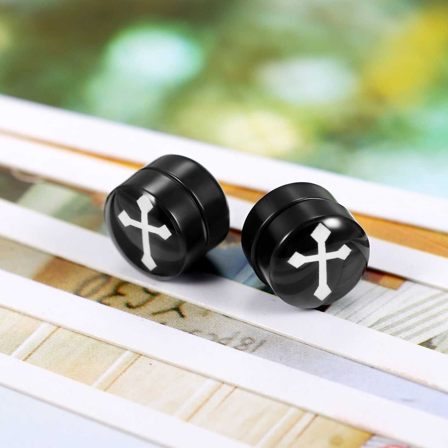 Rofusn Halloween Magnetic Piercing Earrings for Men Women, 4Pairs 10MM Non-Piercing Clip On Fake Cheater Stud Earrings Jewelry