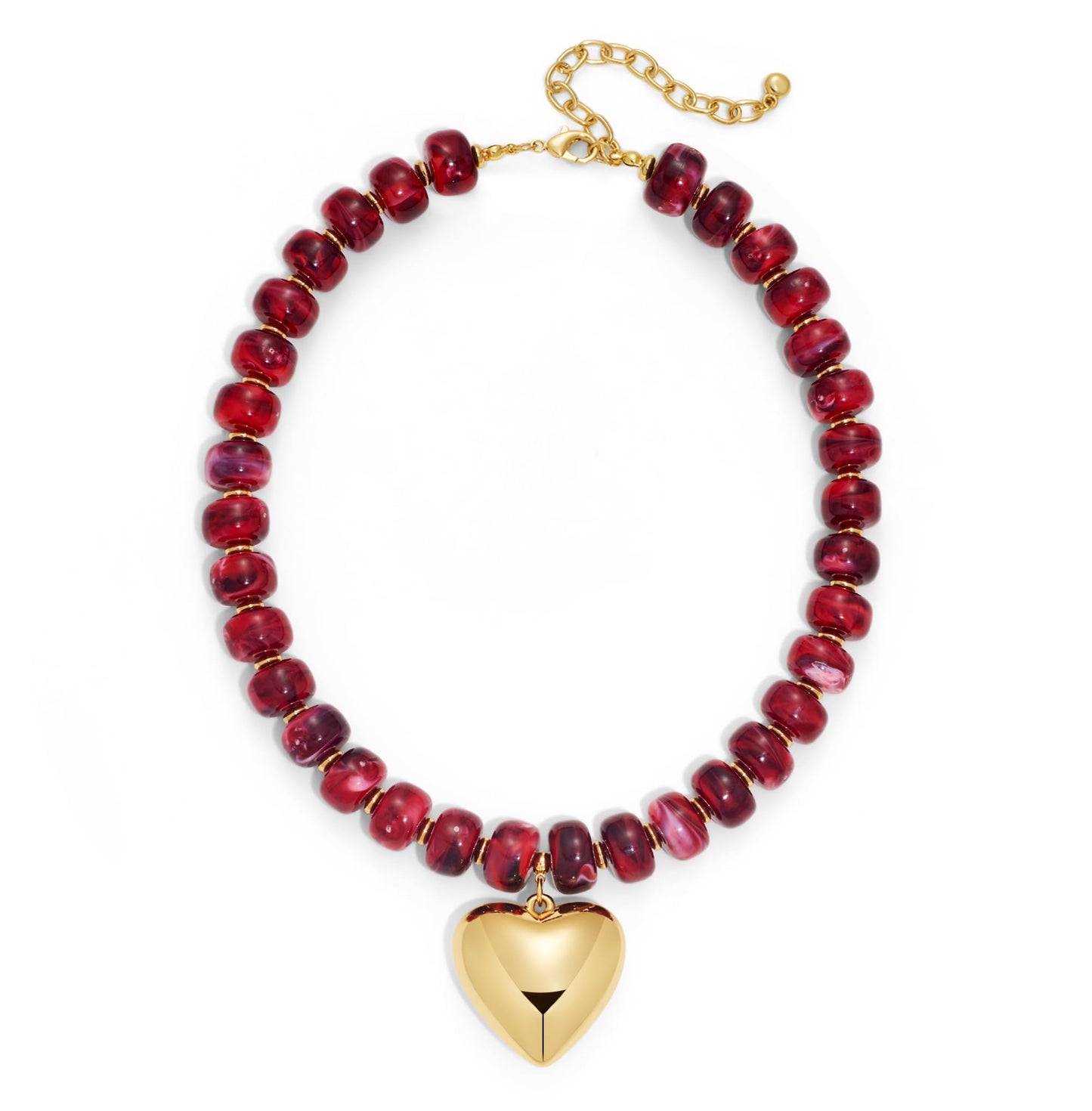 ENSKEFEN Red Acrylic Beaded Necklace Gold Heart Pendant Necklaces for Women Elegant Bold Chunky Statement Necklace Fashion Jewelry