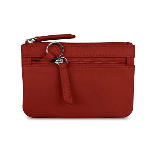 ili New York Mini Leather Coin Purse, Compact Genuine Leather Pouch with Key Ring & RFID Protection, Used for Coins, Keys and Cards, Ideal for Travel and Everyday Carry, Red